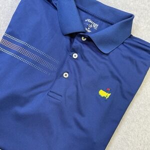 Masters Tech Men's Golf Polo - Blue  W/ White/orange Stripes‎ - Medium